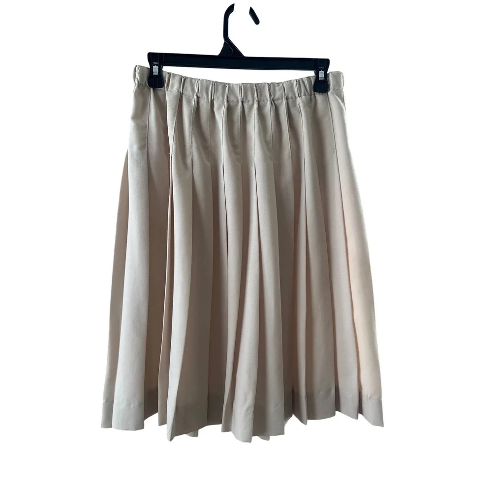 Susan Bristol Beige Pleated Midi Skirt Womens Small Elastic Waist Neutral Office